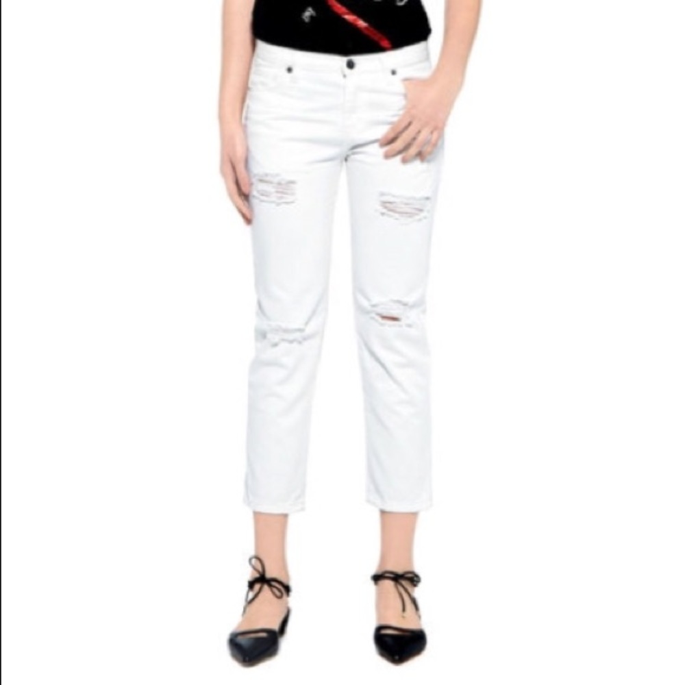 Edit White Distressed Crop Boyfriend Jeans Large